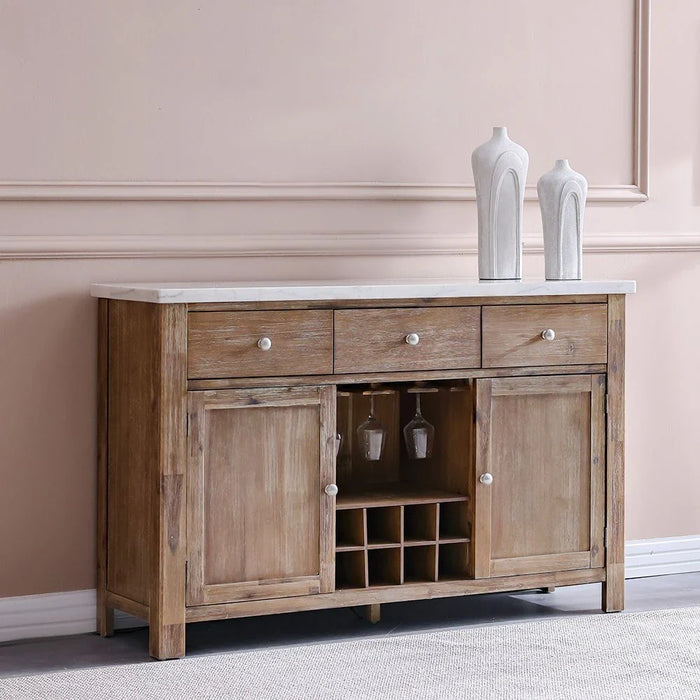 Karrisa Marble Top Buffet Table | 3 Drawers & 3 Doors-White/Natural Oak-With 2-Year Warranty