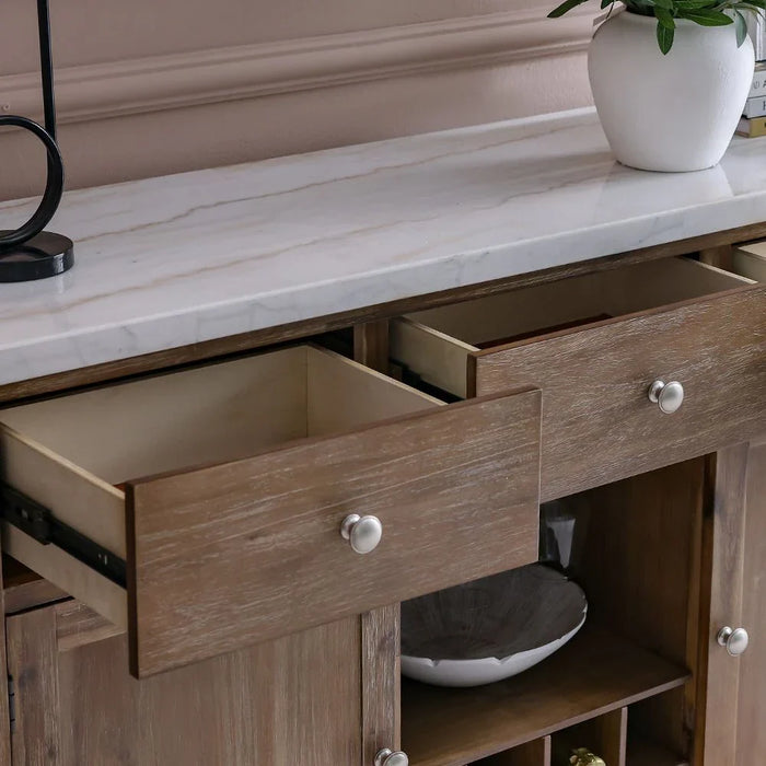 Karrisa Marble Top Buffet Table | 3 Drawers & 3 Doors-White/Natural Oak-With 2-Year Warranty
