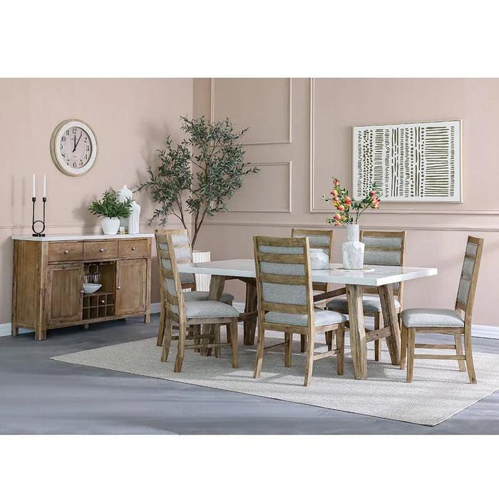 Karrisa Marble Top Buffet Table | 3 Drawers & 3 Doors-White/Natural Oak-With 2-Year Warranty