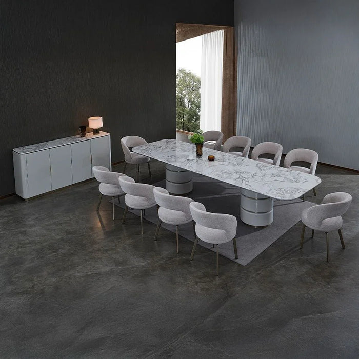 Fortville 1+10-Seater High Gloss Dining Set - Light Grey/Brushed Light Gold