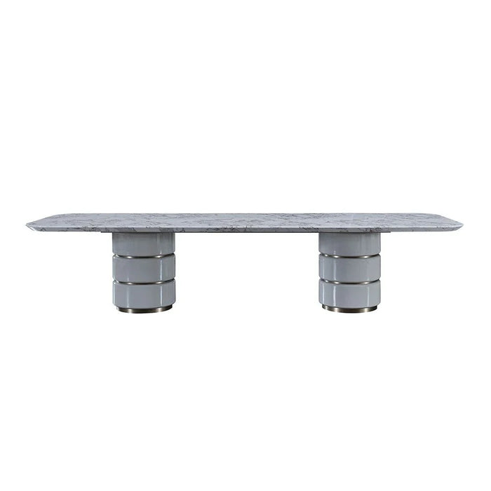 Fortville 1+10-Seater High Gloss Dining Set - Light Grey/Brushed Light Gold