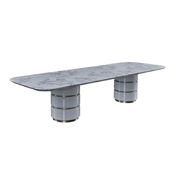 Fortville 1+10-Seater High Gloss Dining Set - Light Grey/Brushed Light Gold