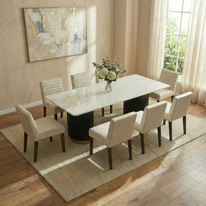 Latymer 1+8-Seater Marble Top Dining Set - White/Walnut/Gold - With 2-Year Warranty