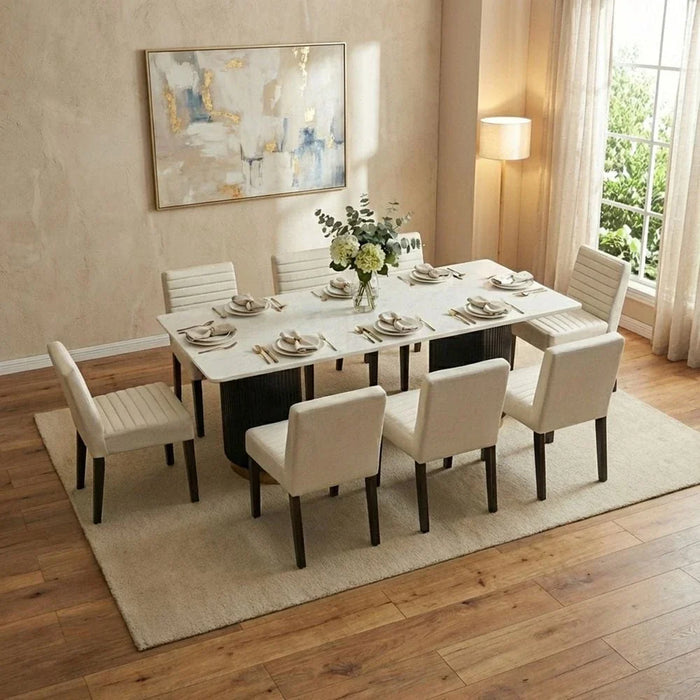 Latymer 1+8-Seater Marble Top Dining Set - White/Walnut/Gold - With 2-Year Warranty