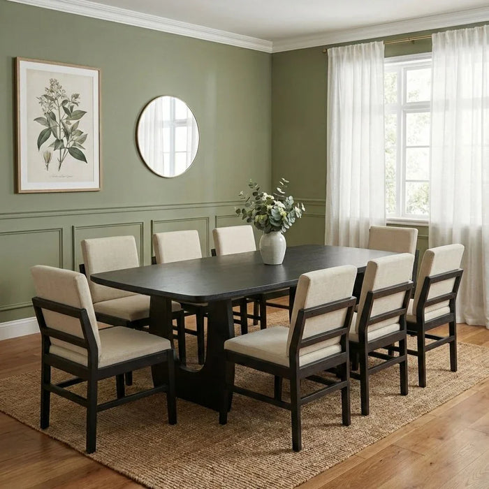 Leeds 1+8-Seater Wooden Dining Set - Black/Beige - With 2-Year Warranty