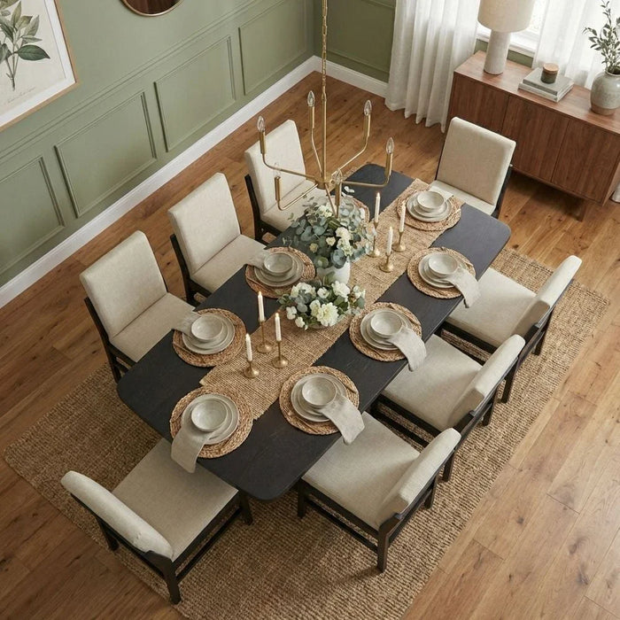 Leeds 1+8-Seater Wooden Dining Set - Black/Beige - With 2-Year Warranty