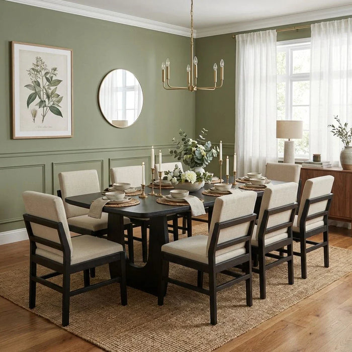 Leeds 1+8-Seater Wooden Dining Set - Black/Beige - With 2-Year Warranty