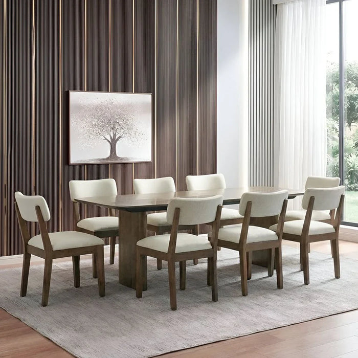 York 1+8-seater Marble Top Dining Set - Black/Walnut - With 2-Year Warranty
