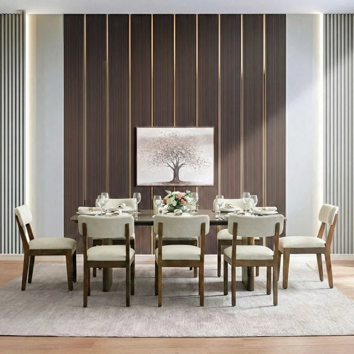 York 1+8-seater Marble Top Dining Set - Black/Walnut - With 2-Year Warranty