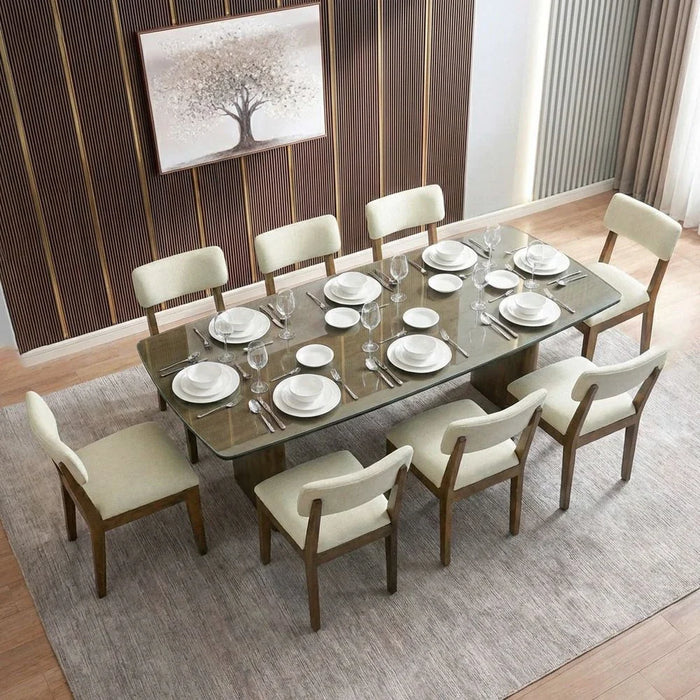 York 1+8-seater Marble Top Dining Set - Black/Walnut - With 2-Year Warranty