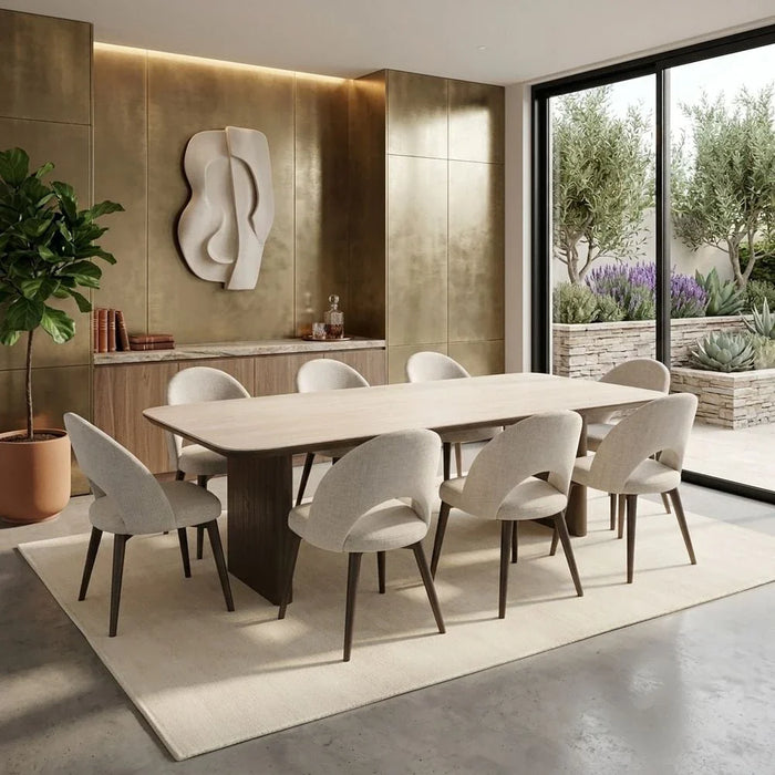 Brookside 1+8-Seater Stone Top Dining Set - Beige/Oak Veneer - With 2-Year Warranty