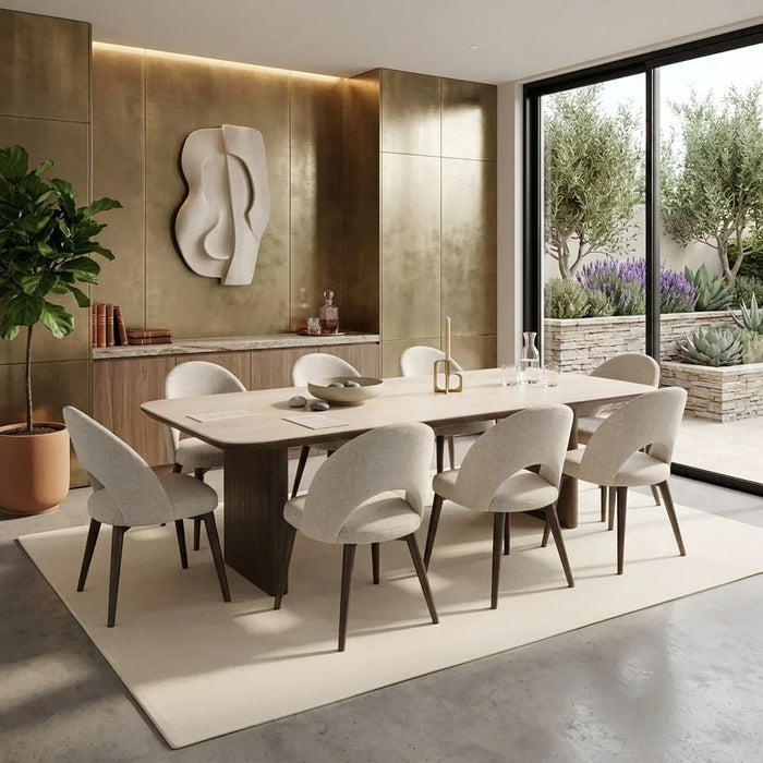 Brookside 1+8-Seater Stone Top Dining Set - Beige/Oak Veneer - With 2-Year Warranty