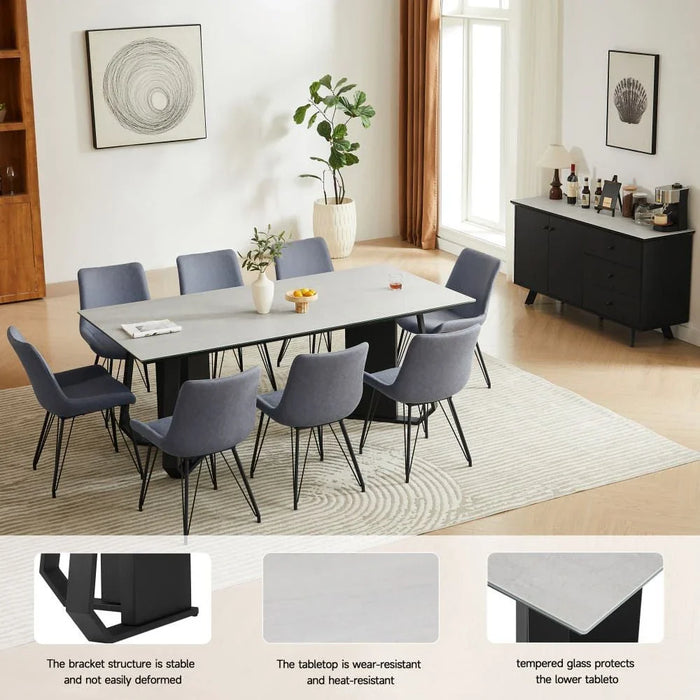 Everson 1+8-Seater Stone Top Dining Set - Matt Beige/Black - With 2-Year Warranty