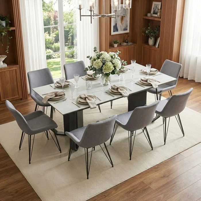 Everson 1+8-Seater Stone Top Dining Set - Matt Beige/Black - With 2-Year Warranty