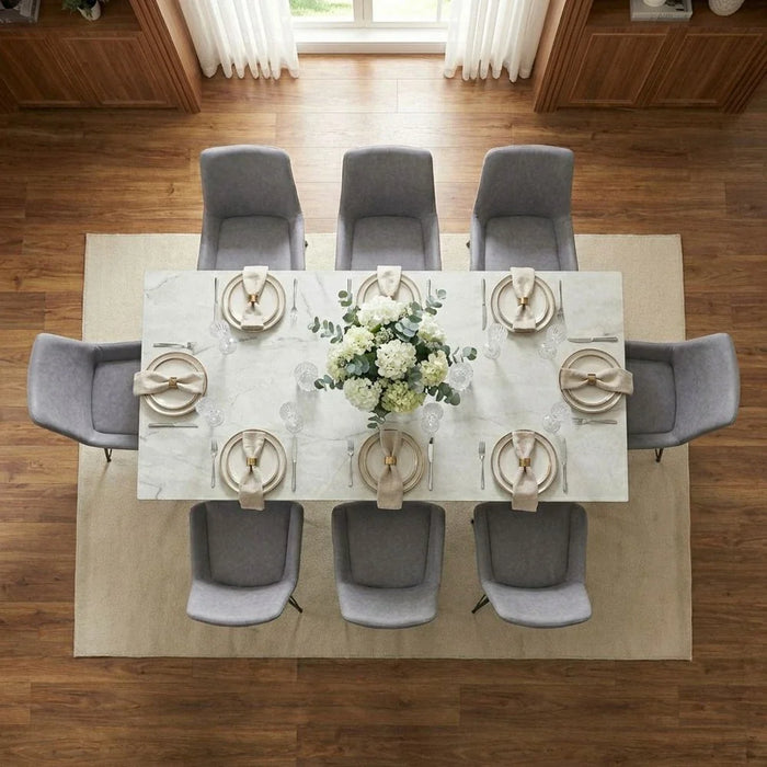 Everson 1+8-Seater Stone Top Dining Set - Matt Beige/Black - With 2-Year Warranty