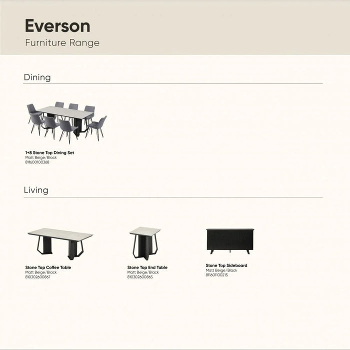 Everson 1+8-Seater Stone Top Dining Set - Matt Beige/Black - With 2-Year Warranty