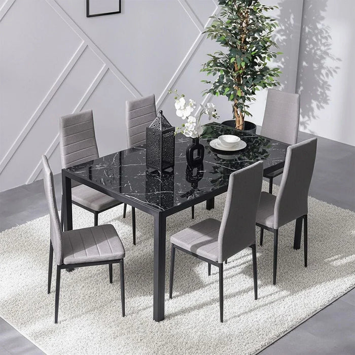Sicilia 1+6 Tempered Glass Dining Set-Black/Grey