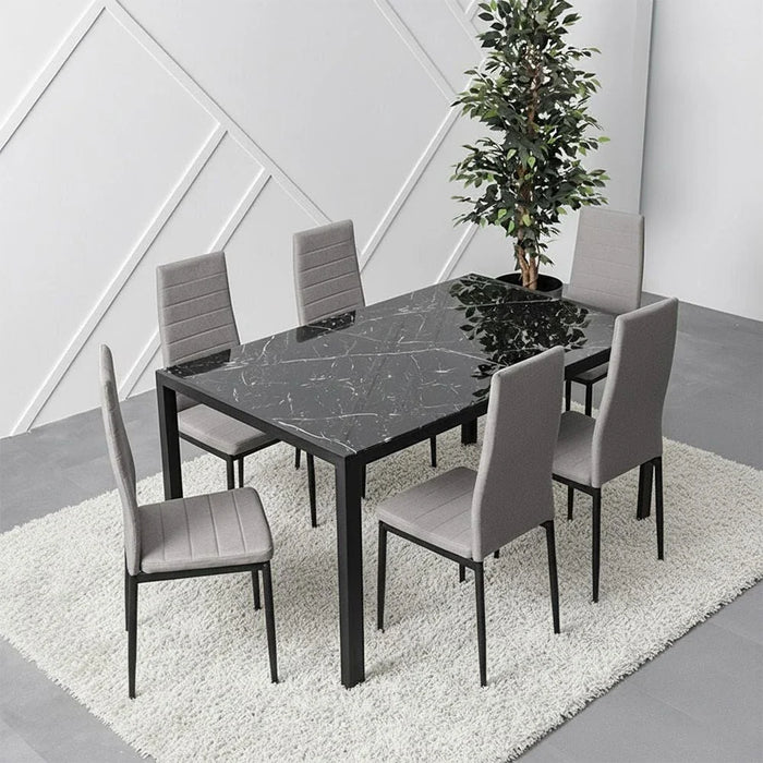 Sicilia 1+6 Tempered Glass Dining Set-Black/Grey