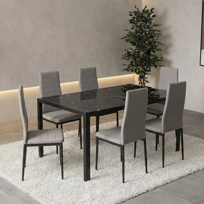 Sicilia 1+6 Tempered Glass Dining Set-Black/Grey