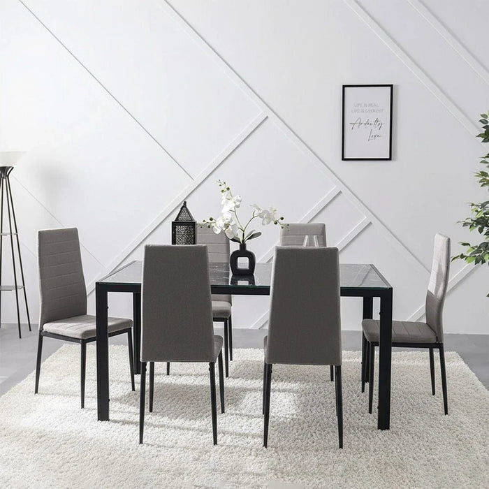 Sicilia 1+6 Tempered Glass Dining Set-Black/Grey