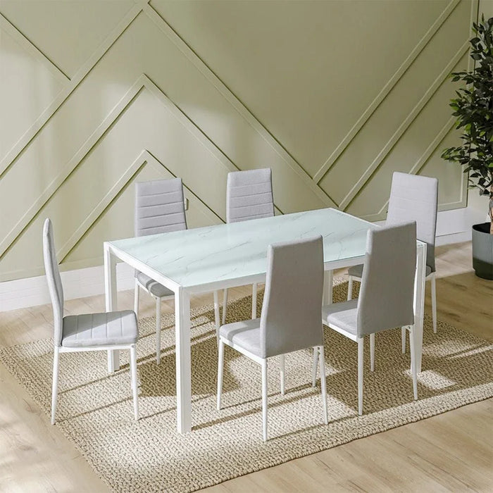 Sicilia 1+6 Tempered Glass Dining Set-White/Grey