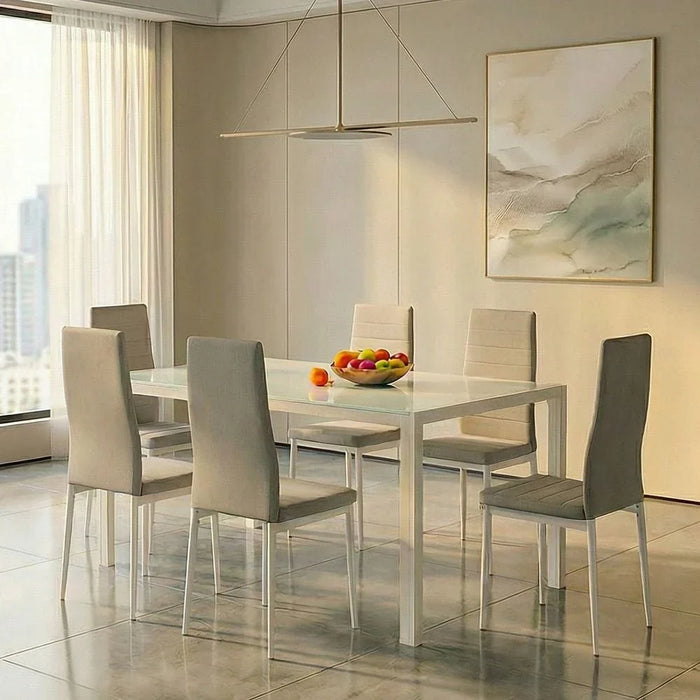 Sicilia 1+6 Tempered Glass Dining Set-White/Grey