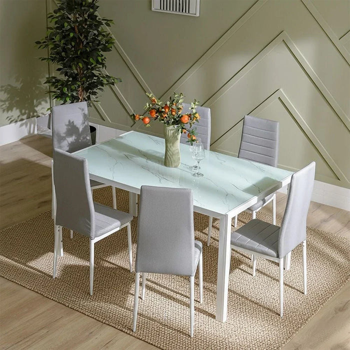 Sicilia 1+6 Tempered Glass Dining Set-White/Grey