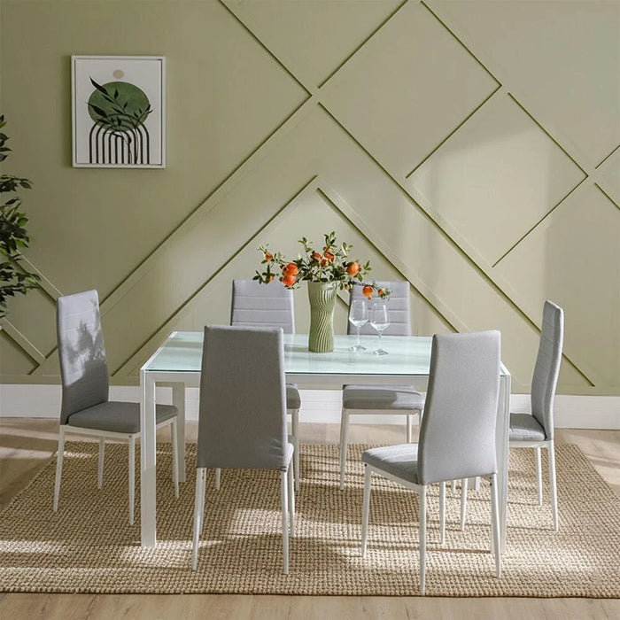 Sicilia 1+6 Tempered Glass Dining Set-White/Grey