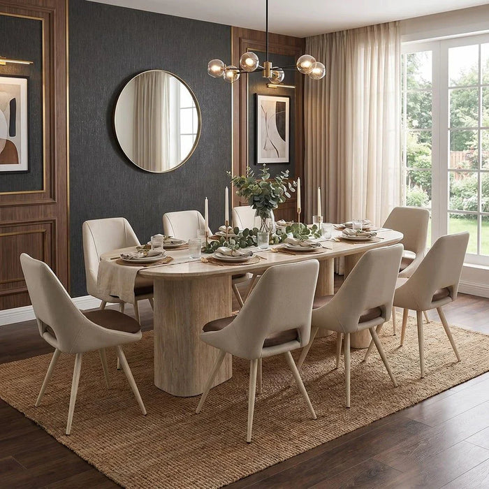 Nordic 1+8-Seater Dining Set - Beige/White - With 2-Year Warranty