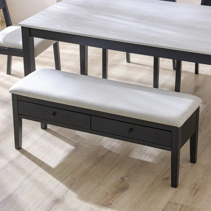Tovia 6-Seater Solid Wood Dining Set with Bench & Storage - Antique White/Black/Grey - With 2-Year Warranty
