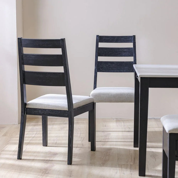 Tovia 6-Seater Solid Wood Dining Set with Bench & Storage - Antique White/Black/Grey - With 2-Year Warranty
