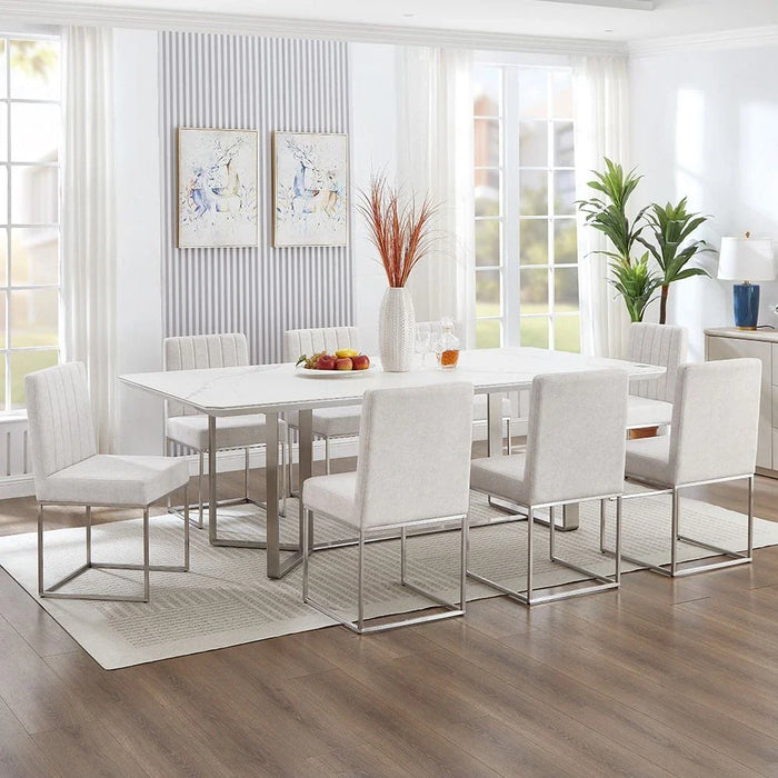 Monarch 1 + 8-Seater Dining Set - White/Beige/Brushed Silver - With 2-Year Warranty