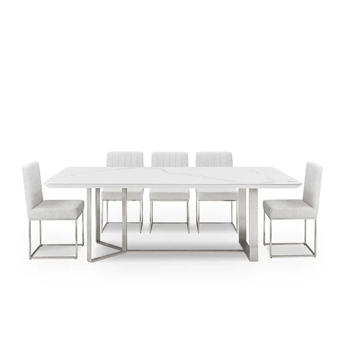 Monarch 1 + 8-Seater Dining Set - White/Beige/Brushed Silver - With 2-Year Warranty