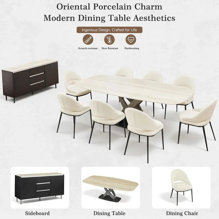 Richfield 1+8 Stone Top Dining Set - Beige/Silver Grey