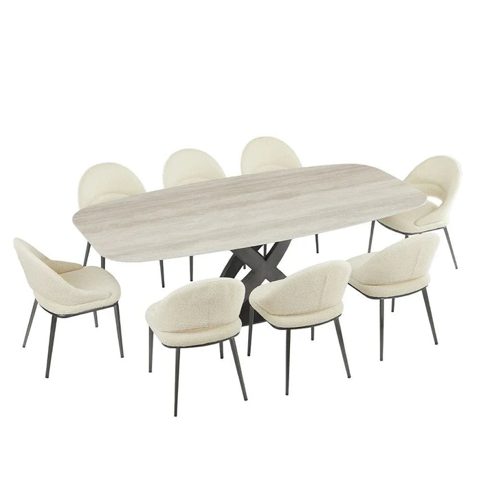 Richfield 1+8 Stone Top Dining Set - Beige/Silver Grey