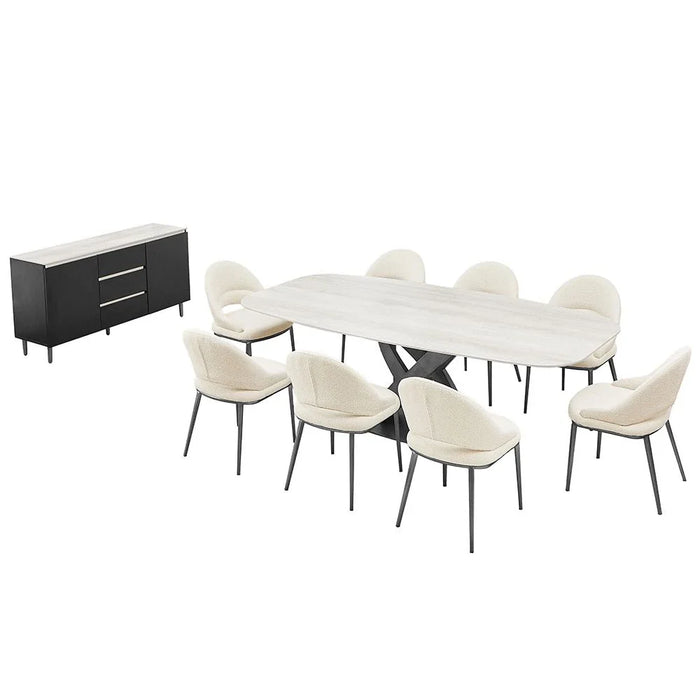 Richfield 1+8 Stone Top Dining Set - Beige/Silver Grey