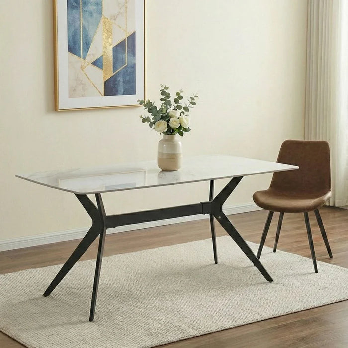 Calus 6-Seater Dining Table - Sintered Stone - Milky White/Black - With 2-Year Warranty