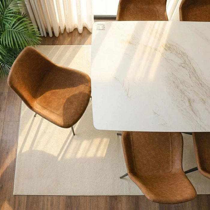 Calus 6-Seater Dining Table - Sintered Stone - Milky White/Black - With 2-Year Warranty