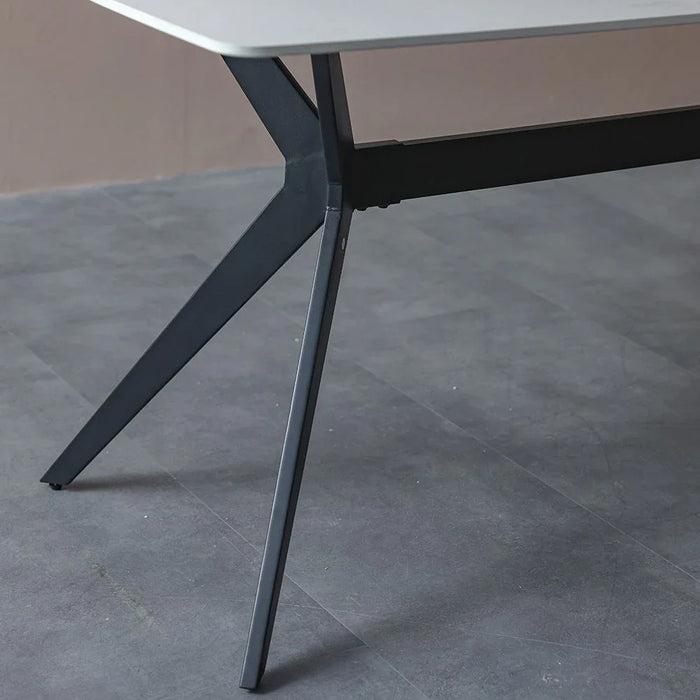 Calus 6-Seater Dining Table - Sintered Stone - Milky White/Black - With 2-Year Warranty