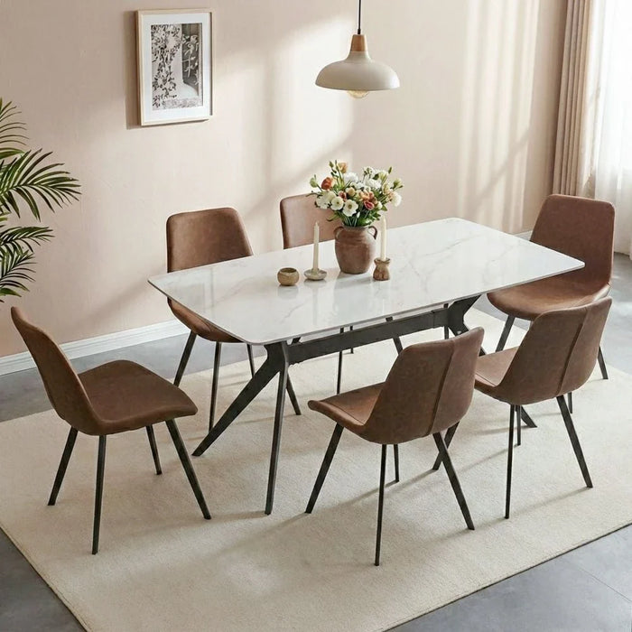 Calus 6-Seater Dining Table - Sintered Stone - Milky White/Black - With 2-Year Warranty