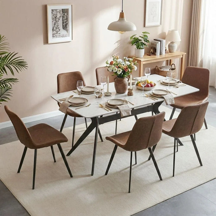 Calus 6-Seater Dining Table - Sintered Stone - Milky White/Black - With 2-Year Warranty
