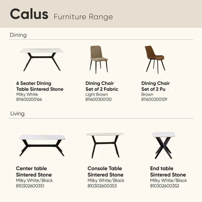 Calus 6-Seater Dining Table - Sintered Stone - Milky White/Black - With 2-Year Warranty