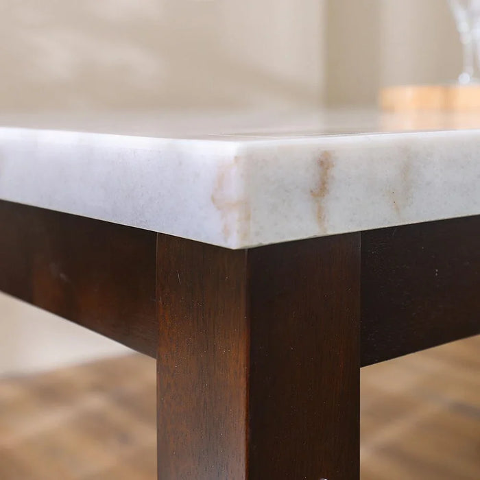 Brody 8-Seater Rectangular Marble Dining Table-White/Dark Walnut-With 2-Year Warranty