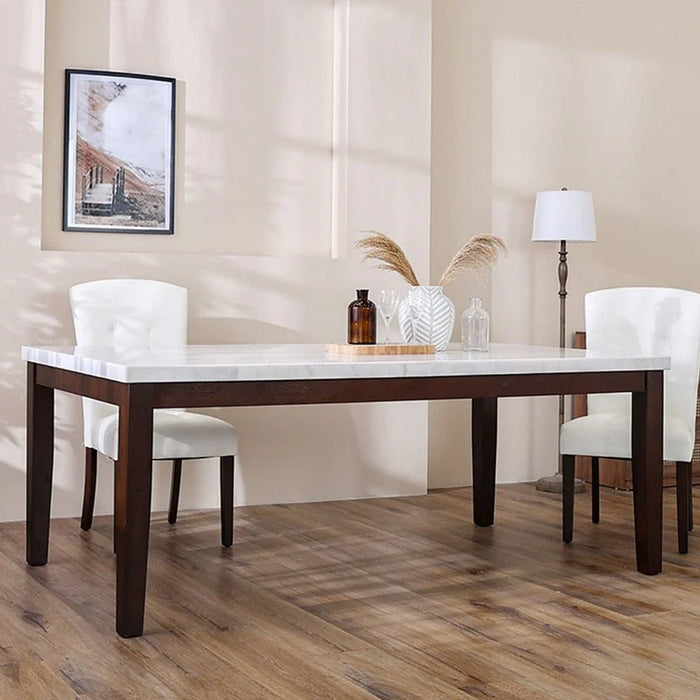 Brody 8-Seater Rectangular Marble Dining Table-White/Dark Walnut-With 2-Year Warranty