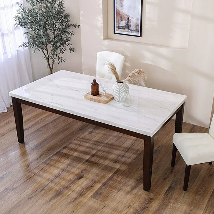 Brody 8-Seater Rectangular Marble Dining Table-White/Dark Walnut-With 2-Year Warranty