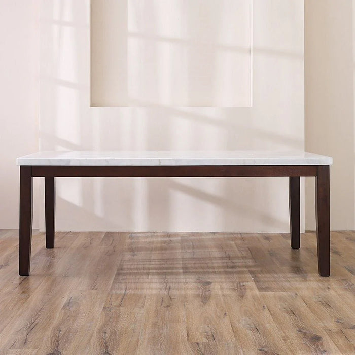 Brody 8-Seater Rectangular Marble Dining Table-White/Dark Walnut-With 2-Year Warranty