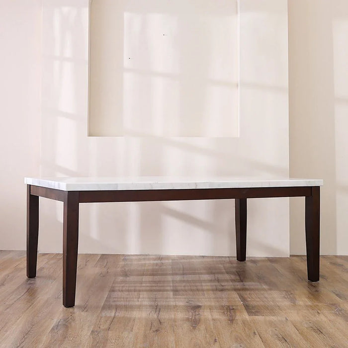 Brody 8-Seater Rectangular Marble Dining Table-White/Dark Walnut-With 2-Year Warranty
