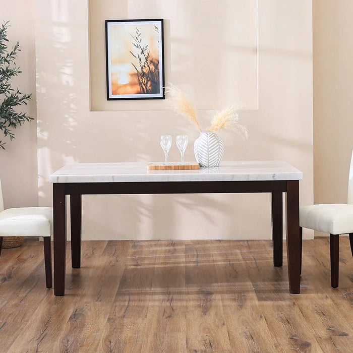 Brody 6-Seater Marble Dining Table-White/Dark Walnut-With 2-Year Warranty