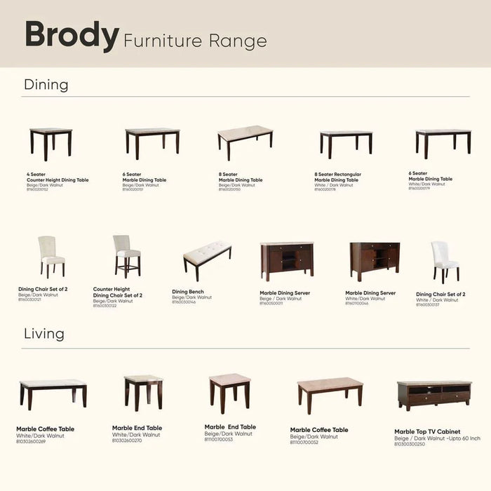 Brody 6-Seater Marble Dining Table-White/Dark Walnut-With 2-Year Warranty