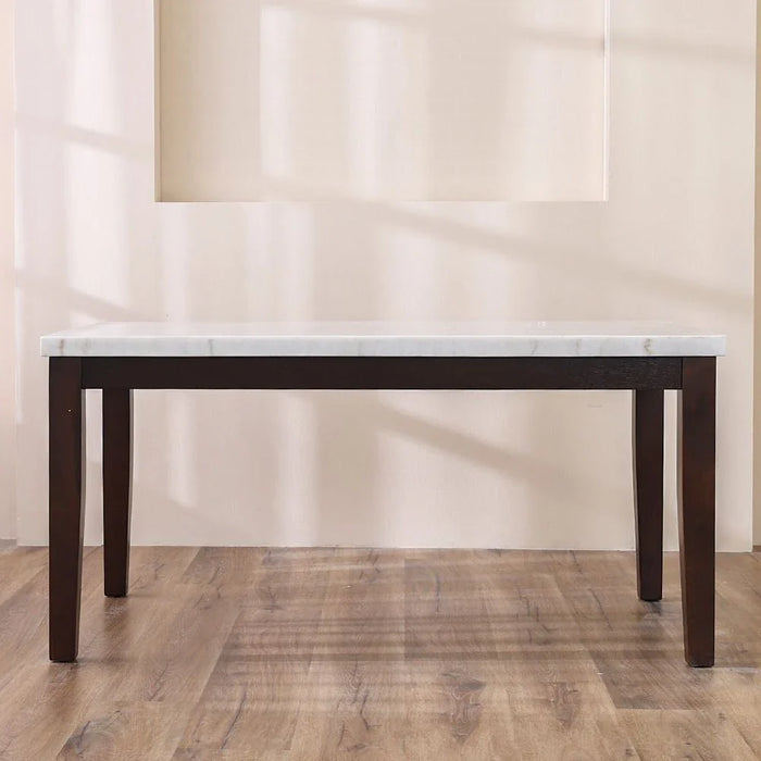 Brody 6-Seater Marble Dining Table-White/Dark Walnut-With 2-Year Warranty